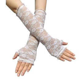 LICHUANUK Bridal Gloves, Fingerless Evening Gloves, Long Lace Gloves, Suitable for Wedding Parties, Performances, Proms etc, White