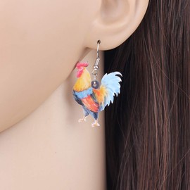 DOWAY Cute Chicken Hen Rooster Earrings Acrylic Dangle Jewellery for Women Girls Funny Party Gifts, Zinc, No Gemstone