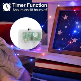 YAOZHOU Patriotic Red White and Blue Fairy String Lights Battery Operated