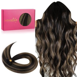 WENNALIFE U Tip Hair Extensions Human Hair, 50g 50s 18 Inch Balayage Natural Black to Chestnut Brown Remy Hair Extensions K Tip Hair Extension Real Human Hair Invisible Straight Keratin Hair Extension