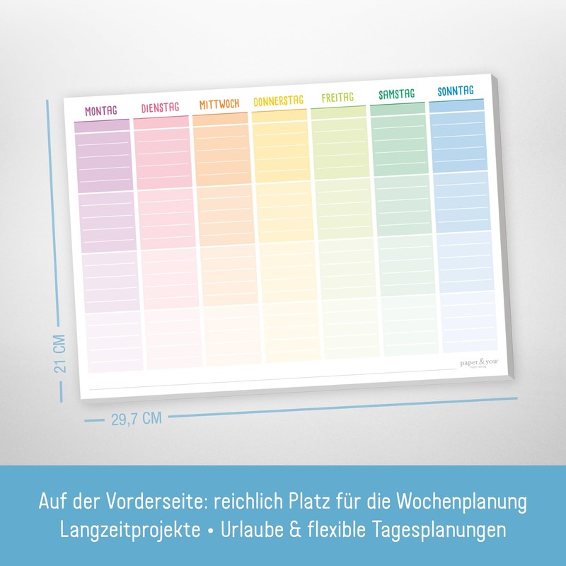 paper&you® Weekly Planner Pad A4 Pure without Fixed Date [Rainbow]