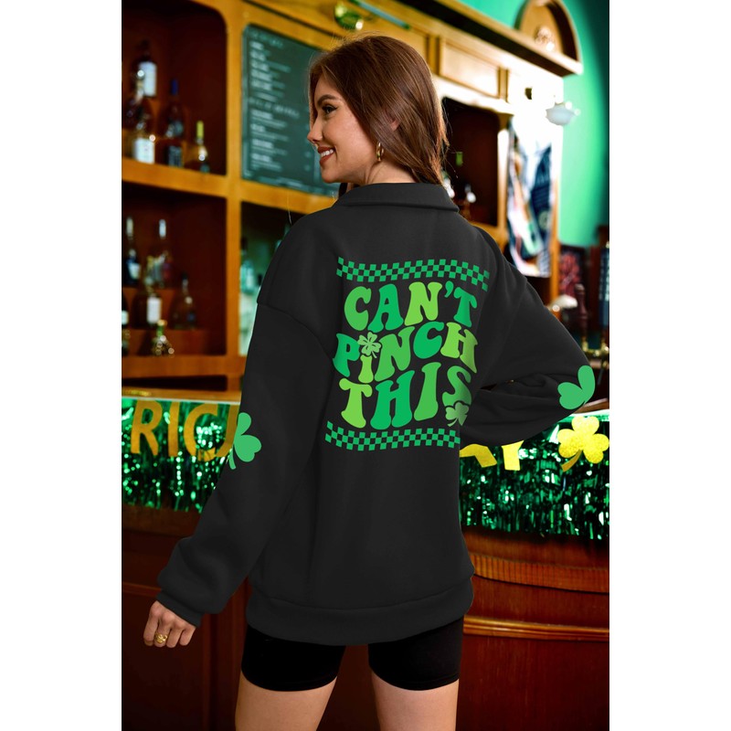 ALIREVERIE Women's St Patricks Graphic Party Shirts Quarter Zipper Irish