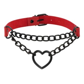 Eigso Punk Gothic Necklace Chains and Heart PU Leather and Alloy with Clasp for Men, Women, Faux Leather, No Gemstone