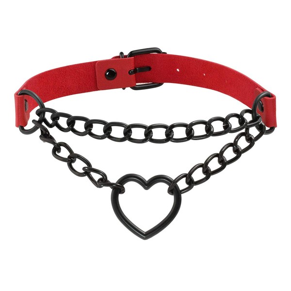 Eigso Punk Gothic Necklace Chains and Heart PU Leather and