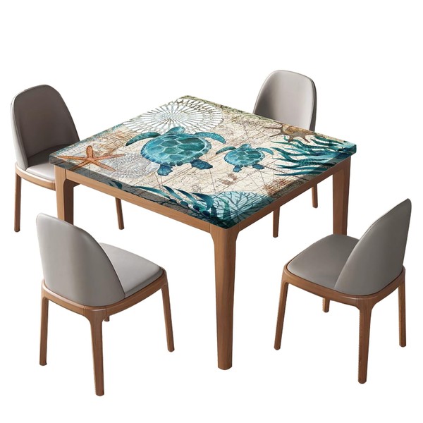 Bohemian Sea Turtle Fitted Polyester Tablecloths Square, Elastic Edge Home