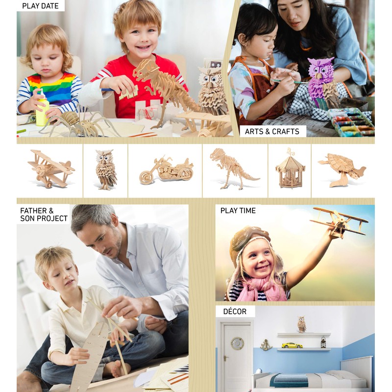 Puzzled 3D Puzzle Owl Wood Craft Construction Model Kit, Fun