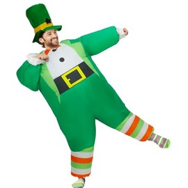 Rafalacy Rafalacy Inflatable St. Patrick's Day Costume for Adult Blow up Leprechaun Costume Funny Party Leprechaun Celebration Costume Suit (Green)