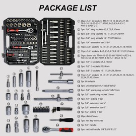 Socket Wrench Set, Socket and Ratchet Wrench Tool Set, Mechanics Tool Set, 1/2, 1/4, 3/8 Drive Sizes, Basic Portable Manual Repair Tool Set for Home Use, for DIY Enthusiasts Motorcycle, 171pcs