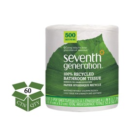 Seventh Generation 137038 100 Percent Recycled Jumbo Roll Bathroom Tissue, 2-Ply, White, 500-Roll, 60-Carton