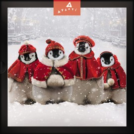 Box of 16 Luxury Christmas Cards - Four Penguins - 16 Cards in one Pretty Design