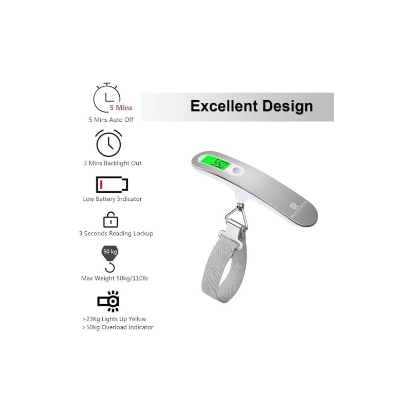 ROTOPATA Digital Luggage Travel Scale with Overweight Warning Function, Portable