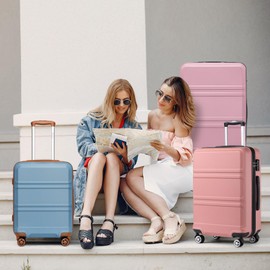 Kono 4 Piece Luggage Sets Expandable(only 28") Lightweight with Spinner Wheels TSA Lock Hardside Travel Rolling Suitcases 20in 24in 28in Carry on and 12in Mini Cosmetic Case Nude/Rose Gold