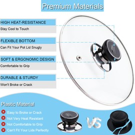 EATBALE Pot Lid Knobs, Universal Kitchen Cookware Lid Handles Replacement, Heat Resistant, Black, 6 Pack