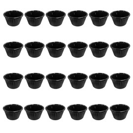 Chabrias Pack of 24 Fluted Traditional Ramekins Condiment Pots, Sauce Ramekins, Dip Bowls, Tough Plastic Sauce Pots, Made in England (Black 2oz)