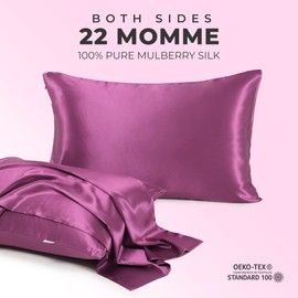 LOOMBERRY 100% Pure Mulberry Silk Pillowcase for Hair and Skin, 6A Grade 22 Momme Silk Pillow Cases with Zipper, Soft Cooling Washable Both Sided Silk Pillow Cover (Crimson Purple, King 20''x36’’)