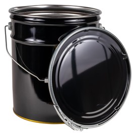 ATERET 5 Gallon Black Metal Bucket & Lever Lock Pail Lid, Heavy Duty Durable Pails and Lids for Outdoor and Household Use