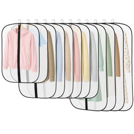 Dntorx Pack of 12 Garment Bags, 120/100/80 x 60 cm Garment Bags, PEVA Translucent Garment Cover with Zip, Garment Cover for Protecting Suit, Shirt, Clothes, Coat