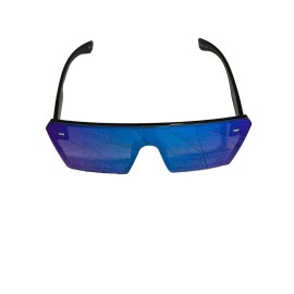 Unbranded Shield Sunglasses Oversized Flat Top Rimless Black Frame Blue Mirrored Lens NEW