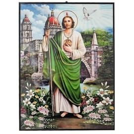 St Jude Wall Picture Frame - 12" x 16" Glossy Finish with Prayer in Spanish - Perfect Religious Gift & Beautiful Religious Art - Cuadro Imagen San Judas Tadeo