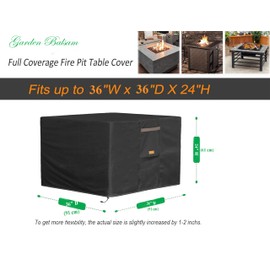 Garden Balsam Fire Pit Cover Square Waterproof 36" W x 36" D x 24" H Outdoor Firepit Table Cover Heavy Duty with PVC Coating,Patio Fire Pit Cover Fade Resistant for Square Fire Pit - Black