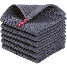 Moosfor 100% Cotton Kitchen Cleaning Cloths, Highly Absorbent Soft Dish Cloths, Quick Drying Kitchen Accessories for Washing Up, Pack of 6, 30 x 30 cm, Dark Grey