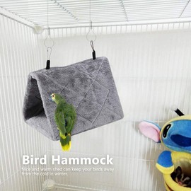 KUIDAMOS Hanging Hammock, Winter Warm Bird Nest House, Happy Hat for Parrot Parakeet, Hanging Tentbird Hammock for Parakeets (S-Grey)
