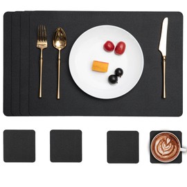 Myir JUN Washable Placemats and Coasters, Leather Place Mats, Wipe Clean Double-Sided Placemats, Reversible Place Mat, Non-Slip Place Mat, Leather Look