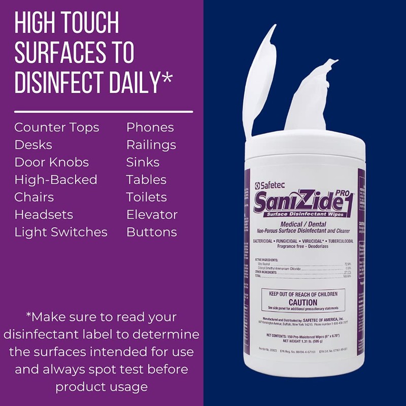Safetec SaniZide Pro 1 Surface Disinfectant Wipes in 150ct Canister