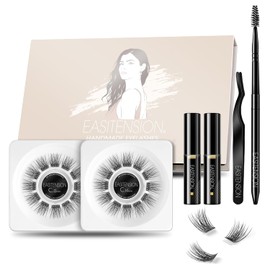 Extensión de pestañas DIY con efecto 3D, banda unida con pegamento individual de pestañas 24 racimos de volumen, extensión de pestañas caseras, paquete de pestañas rizadas C 12 mm, 14 mm (KIT)