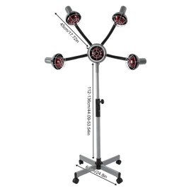 5Head Infrared Heat Lamp Standing Hair Dryer Salon Color Processor Adjusting Height Styling Perming with Rolling Base Home Hairdryer Hooded for Barber Shop Beauty 750W (Silver-Grey)