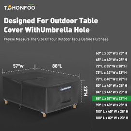 Rectangle Patio Table Cover with Umbrella Hole - 88"L x 57"W x 23"H (COVER SIZE，NOT TABLE SIZE) Heavy Duty Waterproof 600D Oxford Fabric Outdoor Lawn Patio Furniture Covers