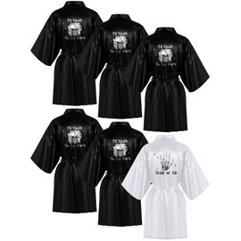 Panitay 6 Pcs Bridesmaids Robes Till Death Do Us Party Bachelorette Robes Bride or Die Bachelorette Party Robes Skull Black White Bride Robe for Bridal Shower Gothic Wedding Decor Dress