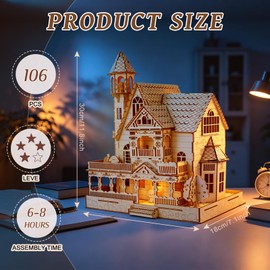 3D Wooden Puzzle for Adult, DIY Countryside Cottage Model Kit w/Spark Light