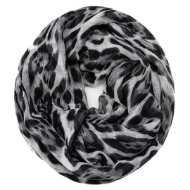 Glamexx24 Women's Scarf Leo Pattern Long Scarf Loop Tube Scarf XXL Loop Scarf Girls Animal Print Scarf, Dark Grey Leopard