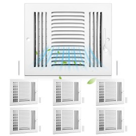 Datanly 6 Pcs Air Ceiling Vent Covers 3 Way Sidewall Wall Ceiling Register Air Conditioner Vent Cover Solid Steel HVAC Cover for Home, Bathroom, Office, Toilet (White,Interior Size 10 x 8 Inch)