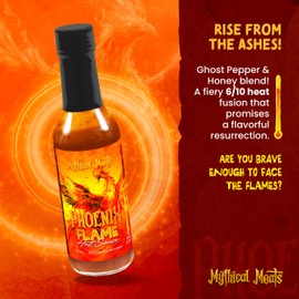 Mythical Meats Phoenix Flame Hot Sauce - Ghost Pepper & Honey Blend, Gluten Free, Non GMO, 6/10 Heat