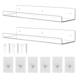 DMJJSD Wandregal Ohne Bohren 2 Stück Schweberegal Regal Wand TransparentAcryl Wandregal Wandboard Schweberegal für Bücher, Fotos, Home Decoration Wall Shelf für Küche, Bad, Büro, Wohnzimmer (30cm)