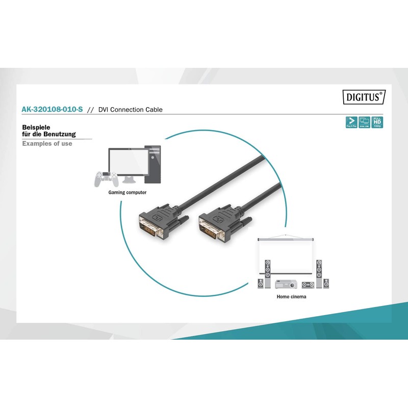 DIGITUS DVI Anschlusskabel, DVI(24+1), St/St, 1.0m, DVI-D Dual Link -