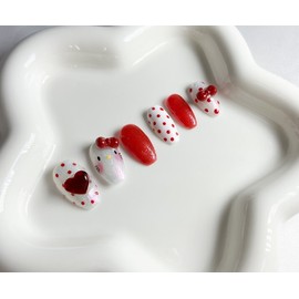 Magnetic Red Cat Nail Tips - Coffin Egg / 자석 레드 고양이 네일팁 - 코핀에그