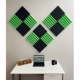 2" x 12" x 12" GREEN/CHARCOAL Black Acoustic Wedge Panels Studio Soundproofing Foam 12 Pack