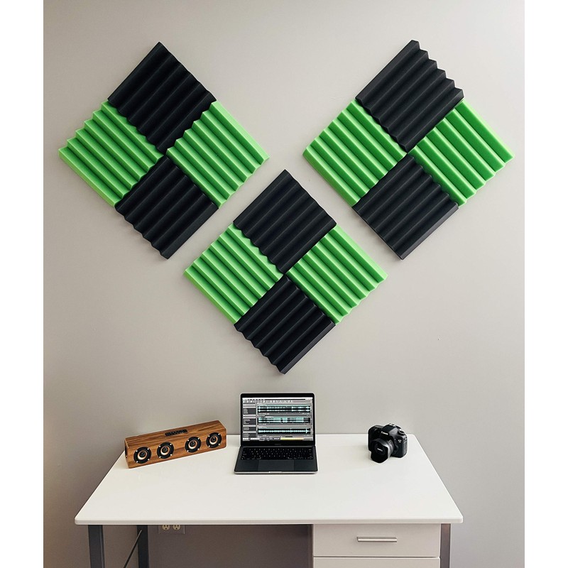 2" x 12" x 12" GREEN/CHARCOAL Black Acoustic Wedge Panels
