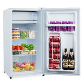 ACONEE, Compact Refrigerator with 7 Level Adjustable Thermostat, Crisper Drawer & Removable Glass Shelves Mini Fridge with Freezer, White