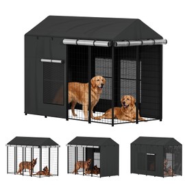 LitaiL Outdoor Dog Kennel Cover - 1200D Heavy Duty Waterproof Large Full Coverage for Dog Cages 8'Dx4'Wx6'H, Windproof Anti-UV. Kennel Cover with Transparent PVC Window, (Cover Only) Black