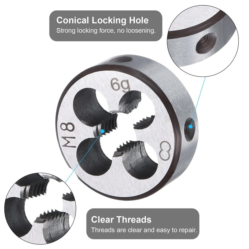 sourcing map 2pcs Round Threading Die M8 x 1.25 Metric