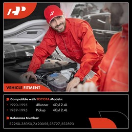 A-Premium Engine Mass Air Flow Sensor Meter (MAF) Replace# 2225035050 - Compatible with Toyota Vehicles - 4Runner 1990-1995 & Pickup 1989-1995 - fits SOHC 4Cyl 2.4L, with Sensor(7 Pins) & Bolts