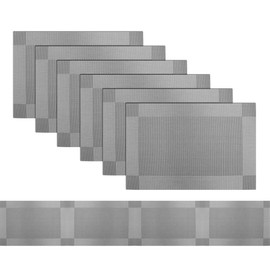 BECHEN GreyPlacemats Set of 6 with Table Runner, Elegant Heat-Resistant Table Mats Washable Plastic Placemats for Home Wedding Party (45x30cm + 180x30cm)