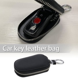 SING F LTD Car Key Chain Leather Bag Key Fob Protector Multifunction Holder Cover Case Auto Smart Remote Control Key Keyring Wallet for Women and Men Black
