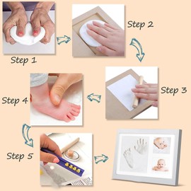 Baby Hand and Footprint Kit, Keepsake Frame for Newborn Boys & Girls Baby Shower Gifts for Mom with Clay Pin Tape Hook Frame