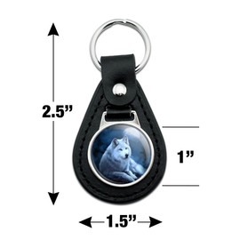 GRAPHICS & MORE White Wolf Moon Black Leather Keychain