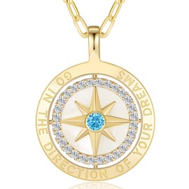 LOUISA SECRET S925 Sterling Silver Birthstone Necklace Gifts for Wife, Compass Jewelry Gifts for Women Wedding Anniversary Birthday Gifts for Her Girlfriend, Girls Necklaces for Daughter Valentines Day Christmas Day